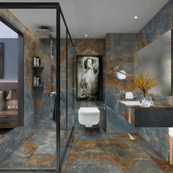 Blue onyx marble bathroom design