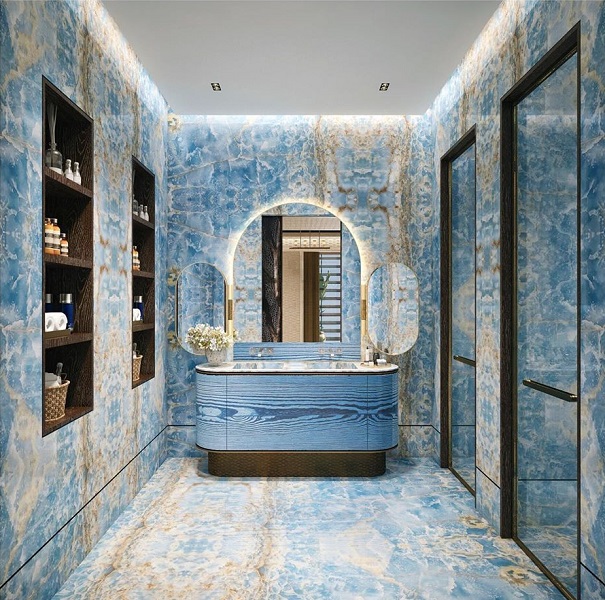 blue onyx marble bathroom wall