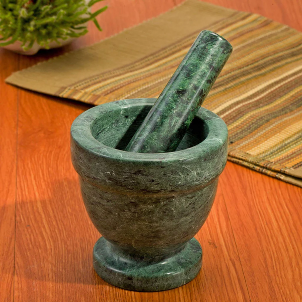 Green marble mortar pestle set